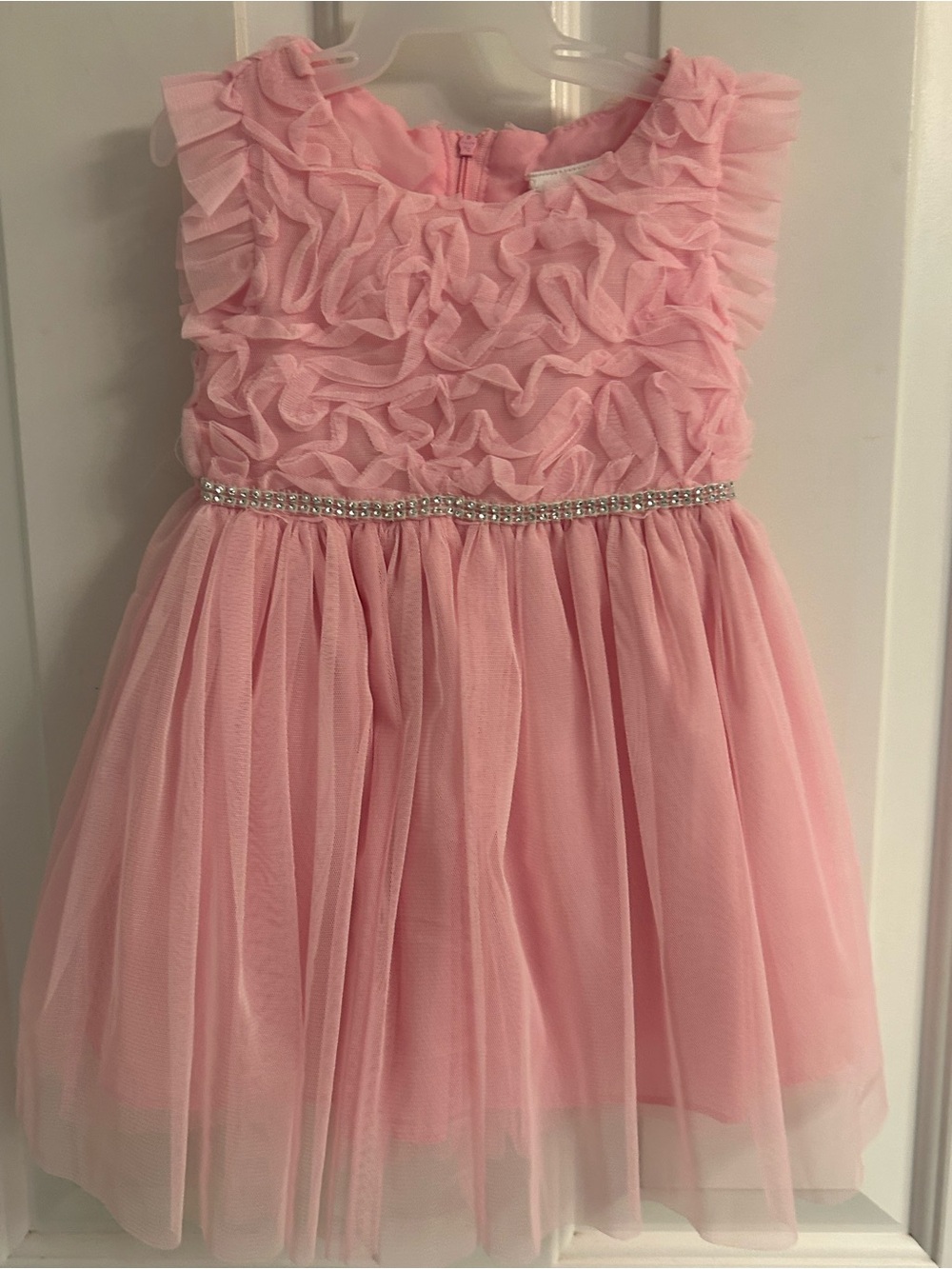 NWT-Girls Pink Ruffle Tulle Party Dress with Sparkle Waistband